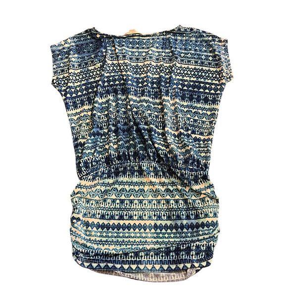 BODEN Womens Small Short Sleeve Blue White Aztec Tunic Cinched Waist Boho Spring - Picture 9 of 9